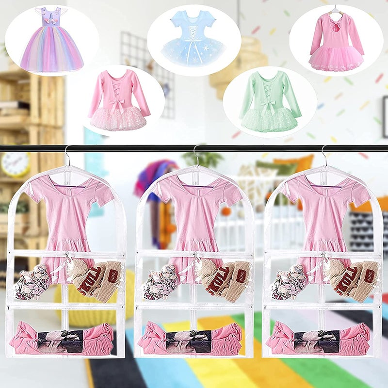 Cohpoh Clear Kids Dance Costume Garment Bag,3 Pack Garment Bags for Hanging Clothes,Garment Bag for Travel Storage,Dress Up Storage Bag for Children Girls - Image 4